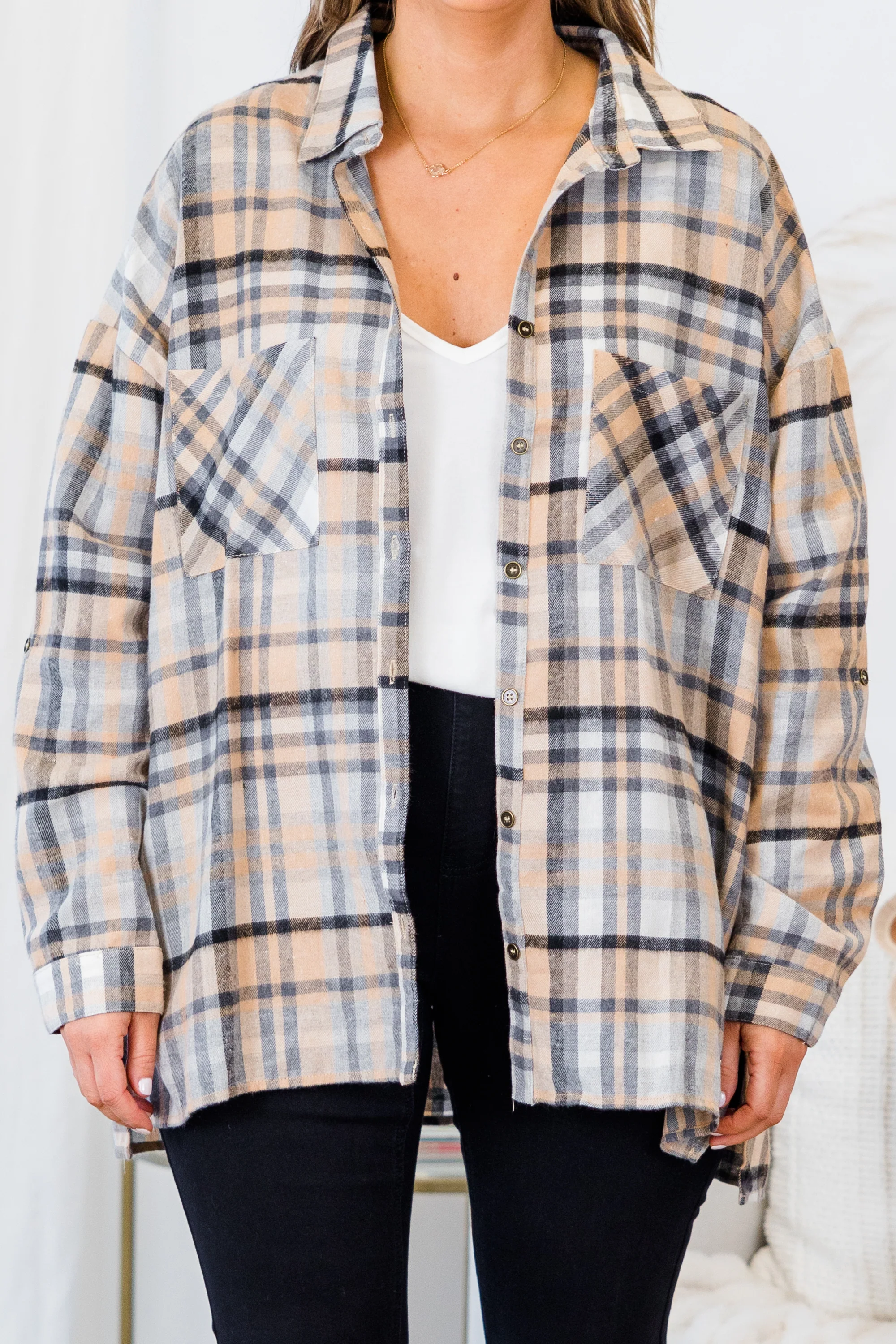 Carefree Nights Shacket, Taupe - Giverhouse