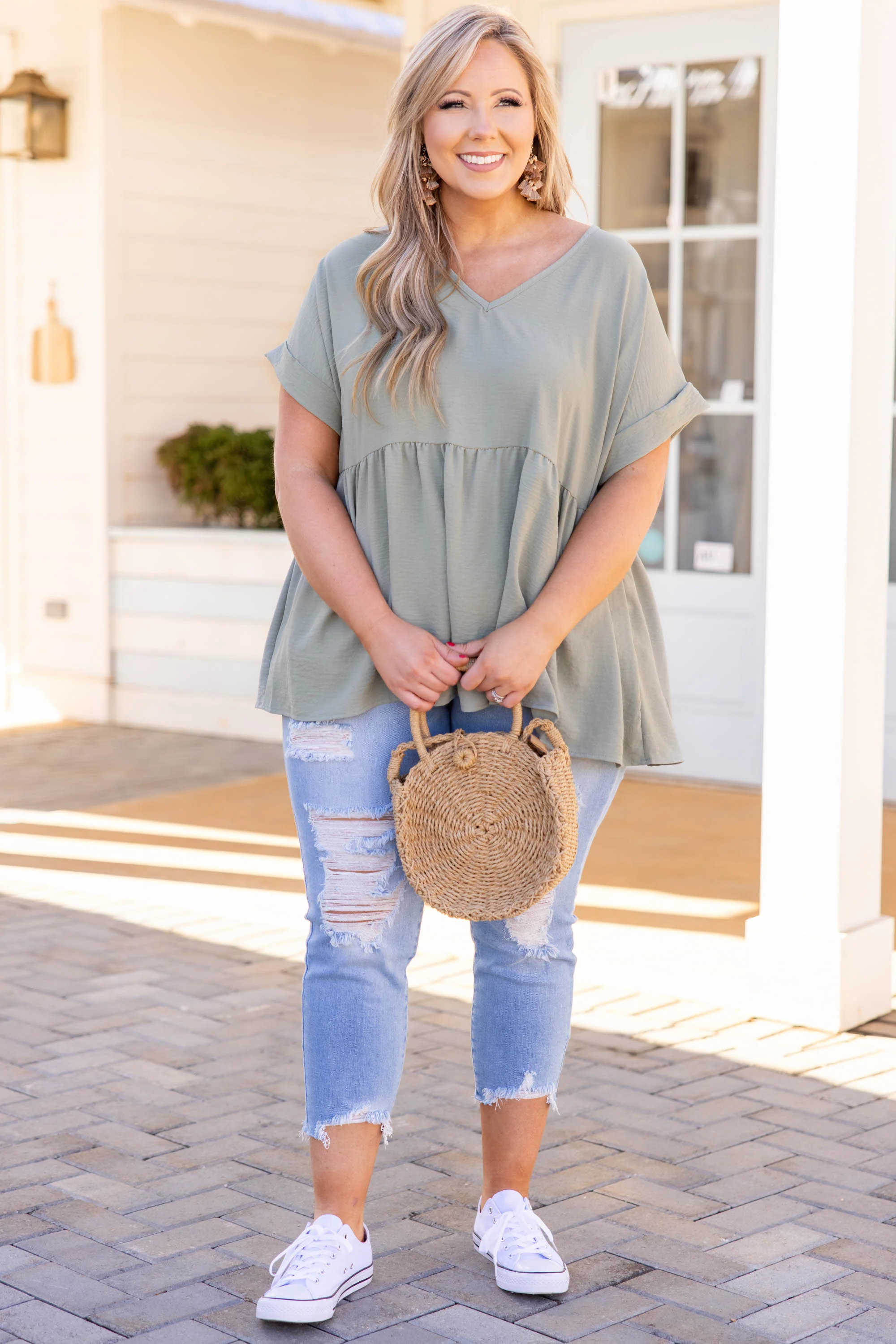 Wide Eyed Gaze Top, Sage - Giverhouse