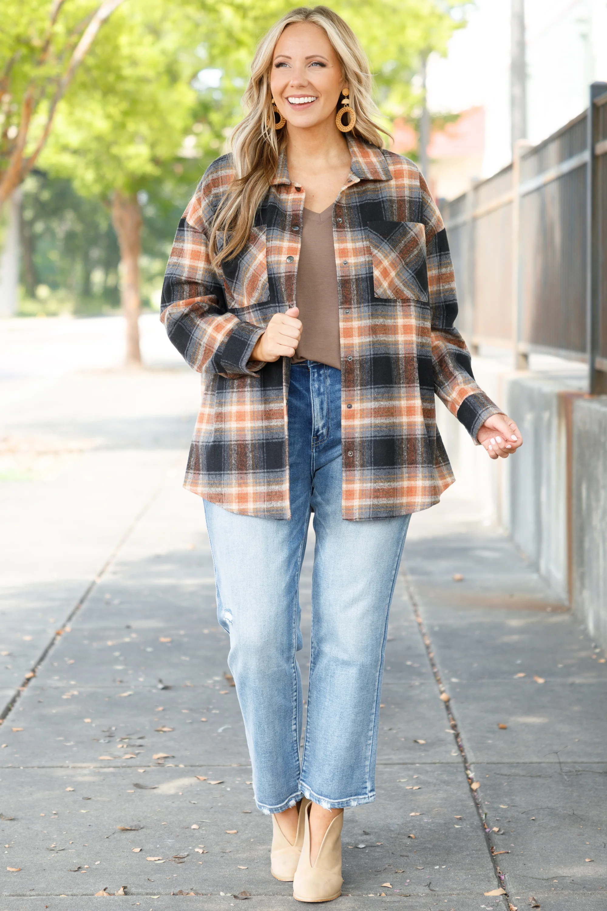 Not Your Boyfriend's Flannel Shacket, Orange - Giverhouse