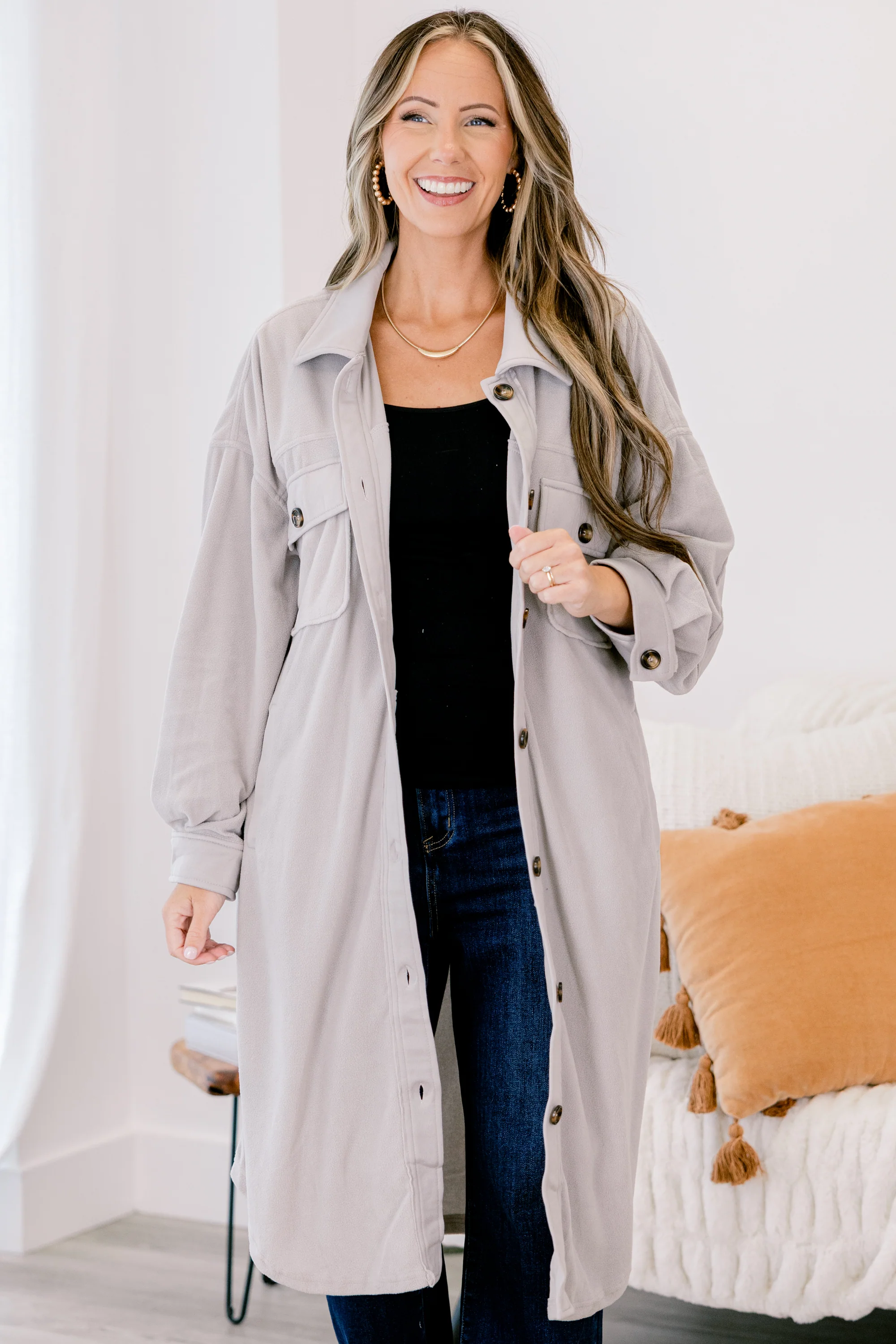 Hot Girl Shacket, Light Grey - Giverhouse