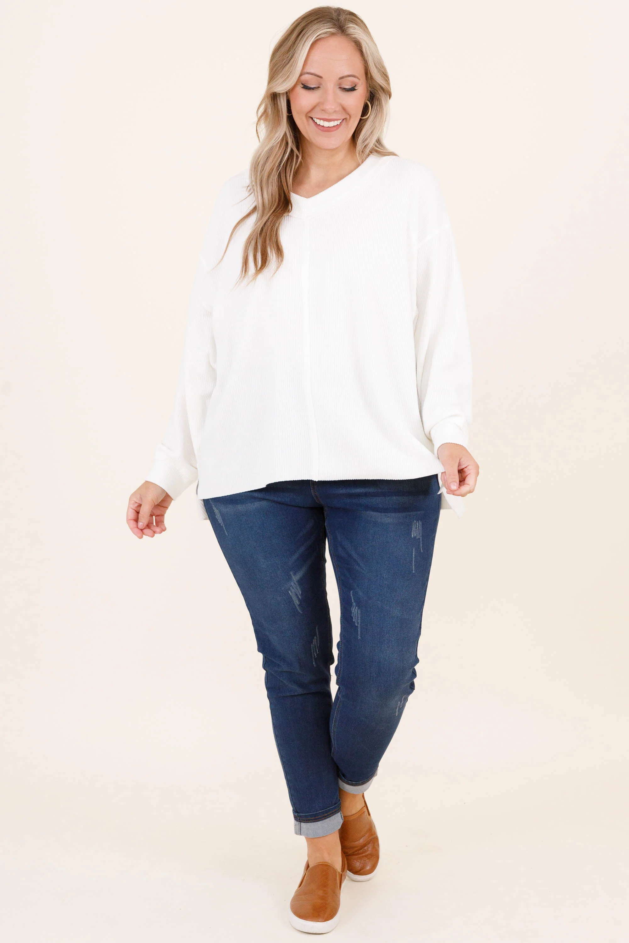 Cozy Textured Sweatshirt, Ivory - Giverhouse