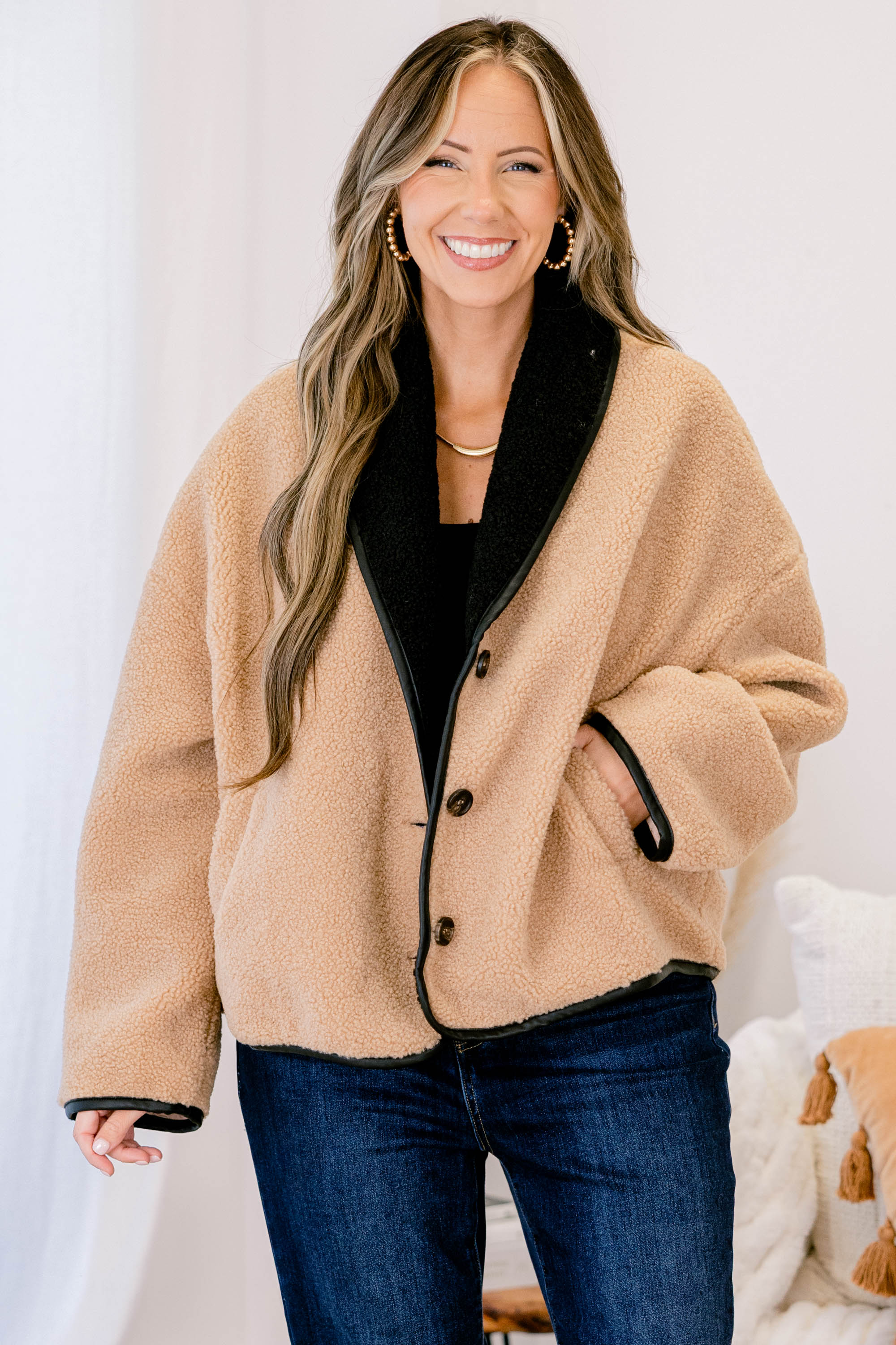 Keep It Casual Jacket, Camel/Black - Giverhouse