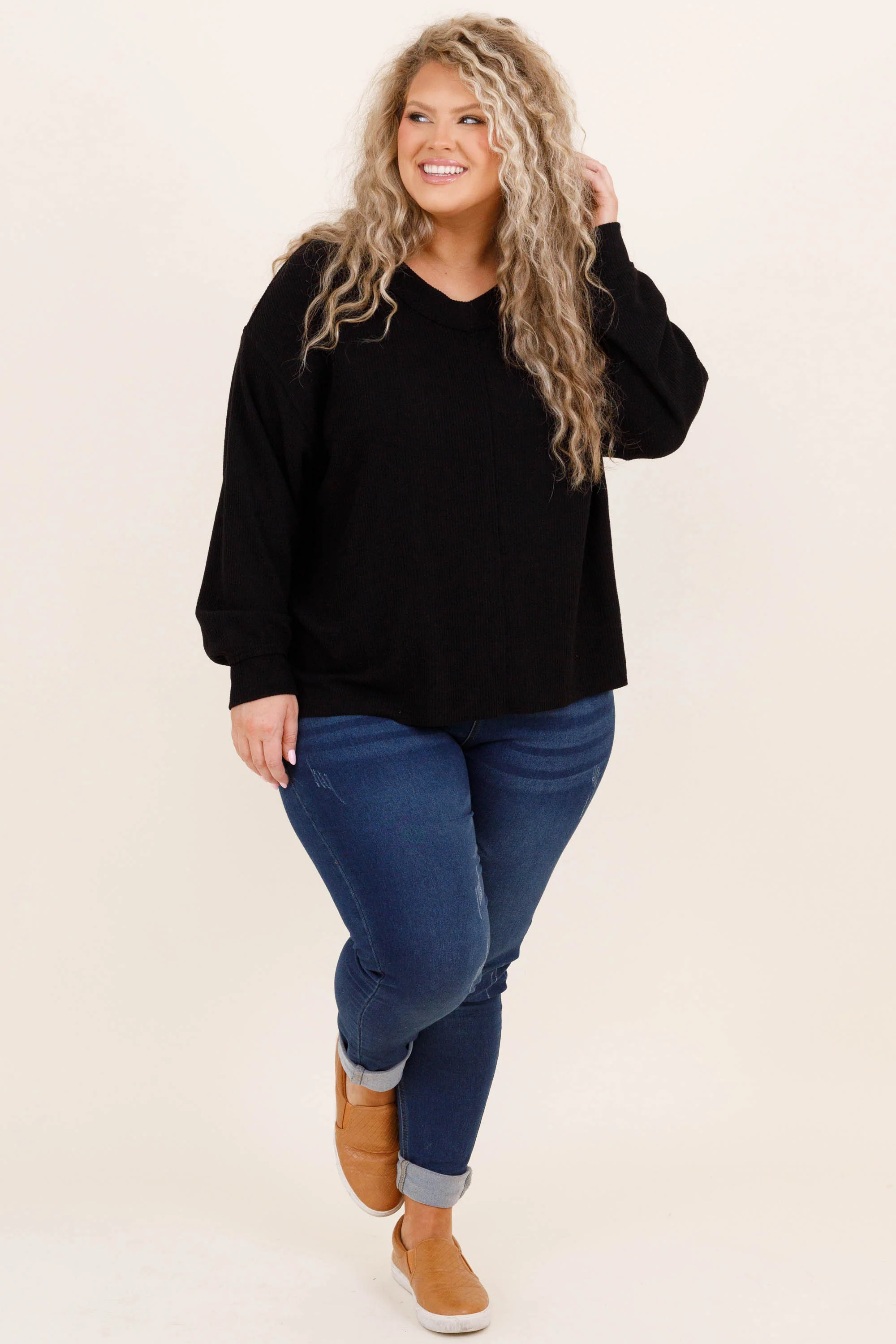 Cozy Textured Sweatshirt, Black - Giverhouse