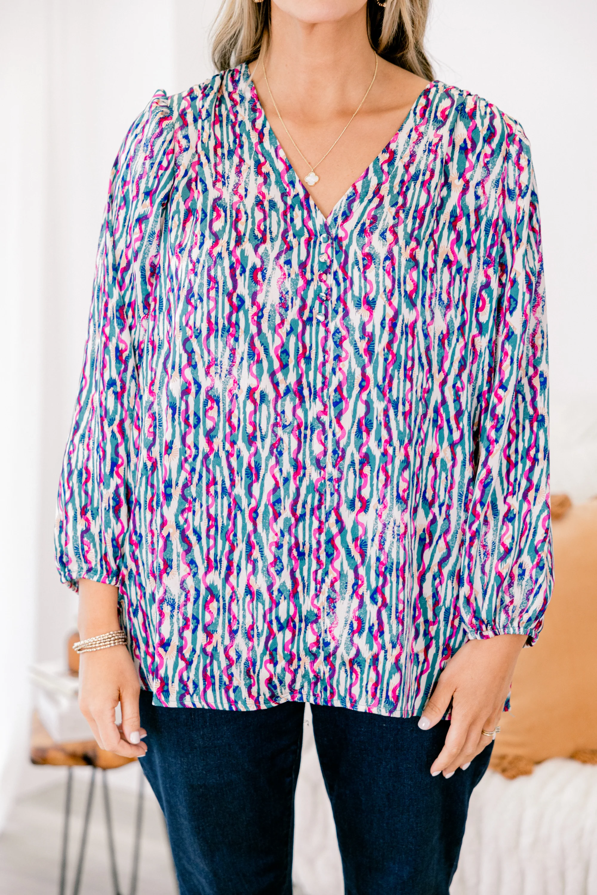 Timeless Flow Top, Jade Multi - Giverhouse