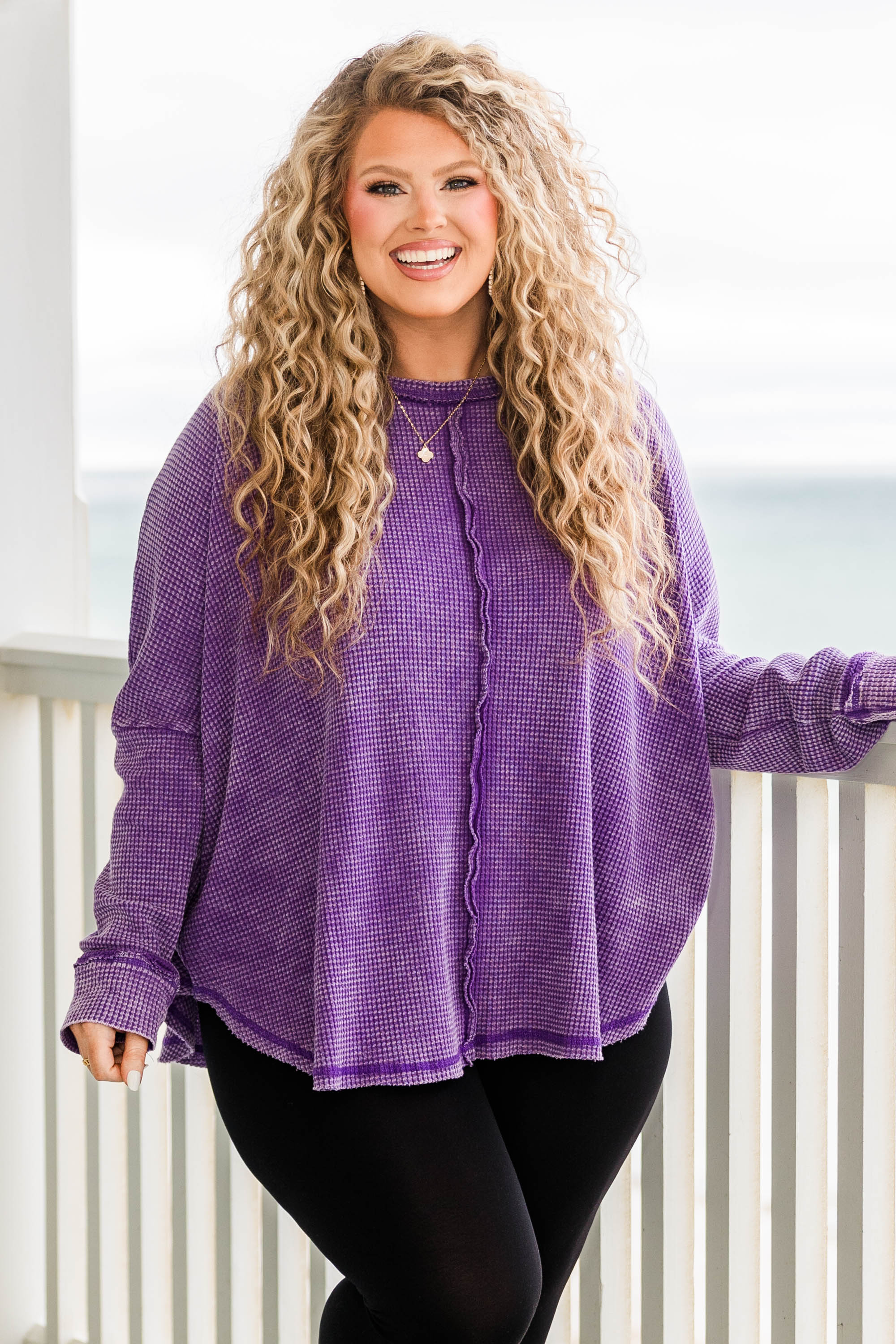 Cozy Waffle Pullover, Violet - Giverhouse