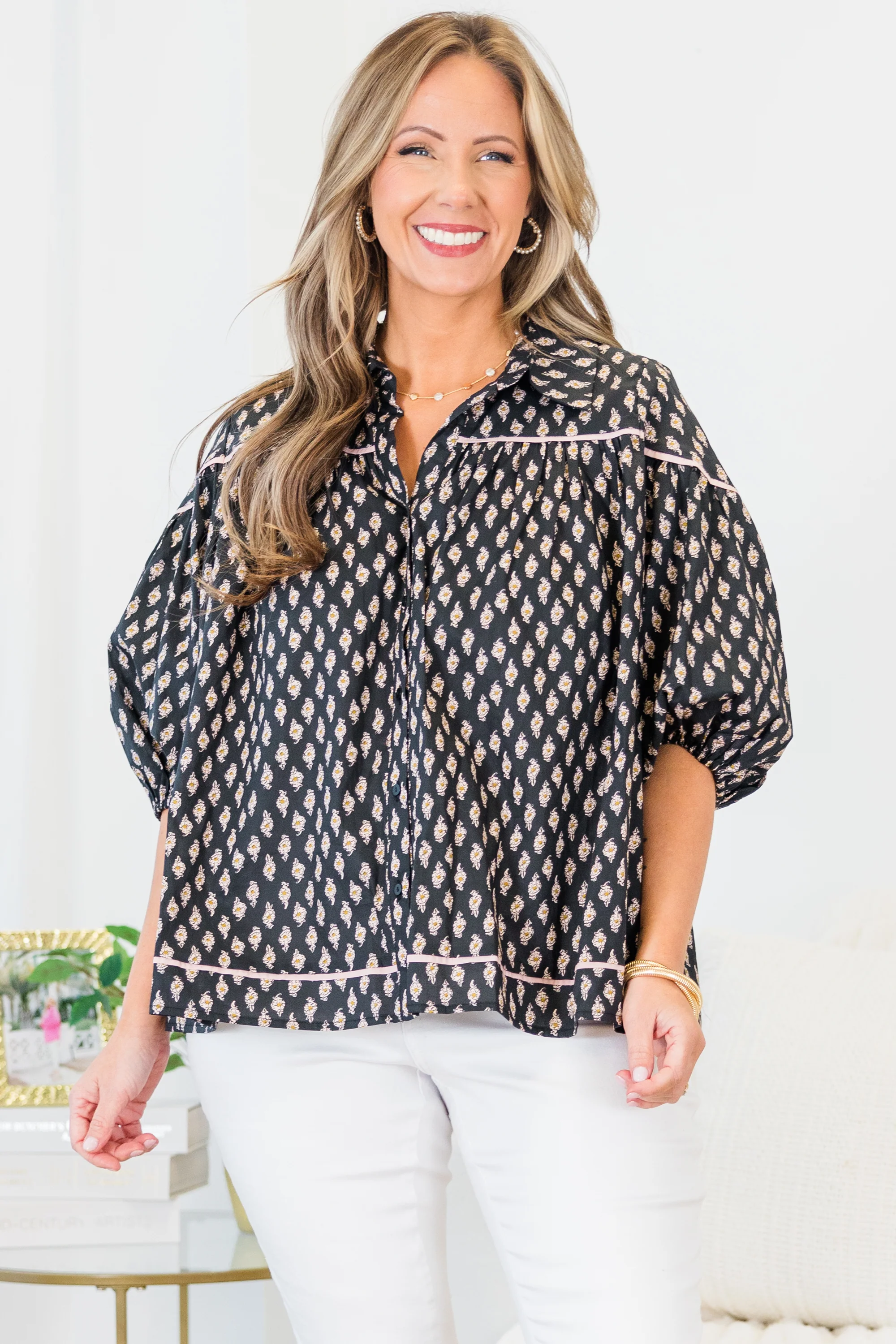 Love Is All Around Blouse, Black/Pink - Giverhouse