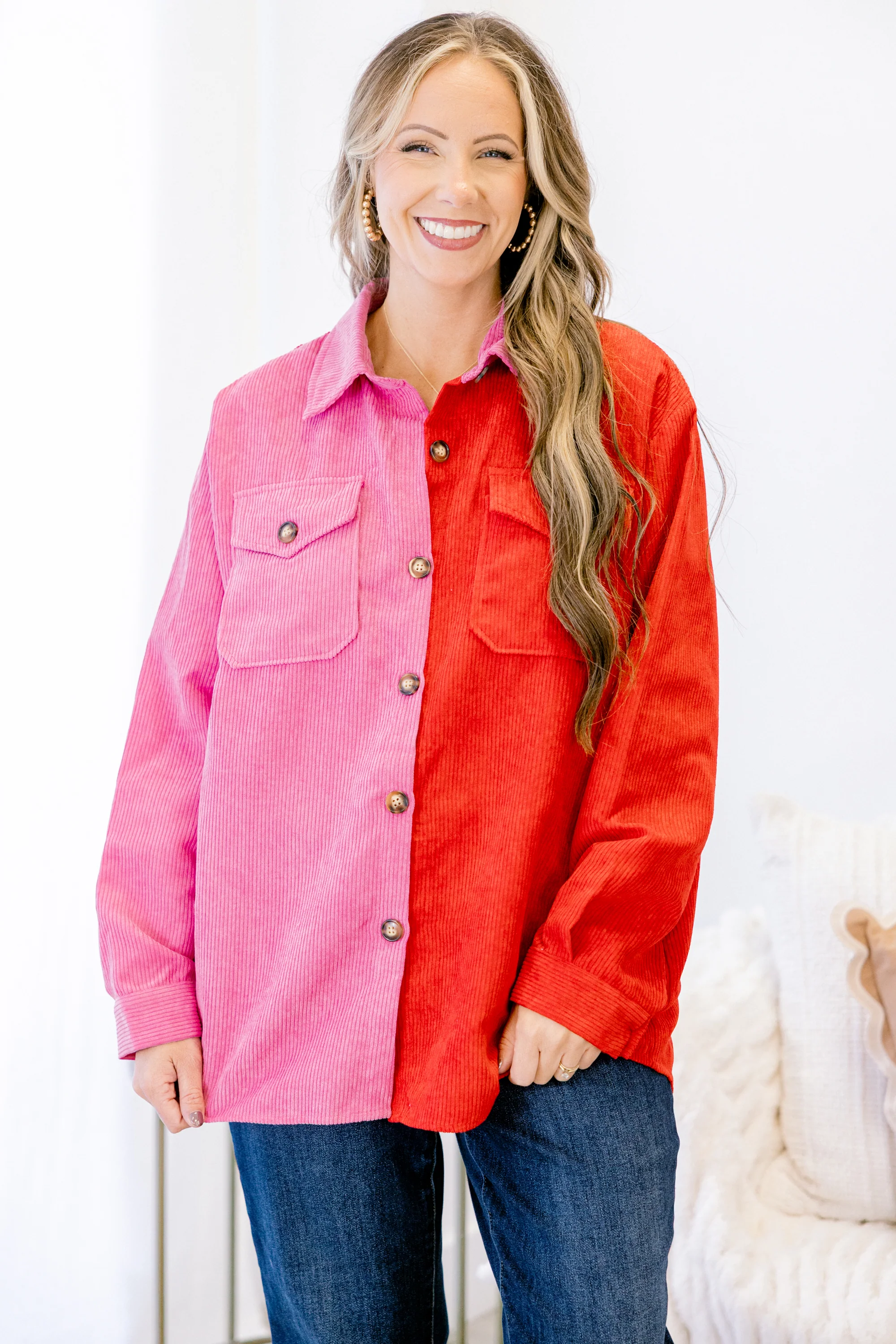 Lipstick Promises Shacket, Pink-Red - Giverhouse