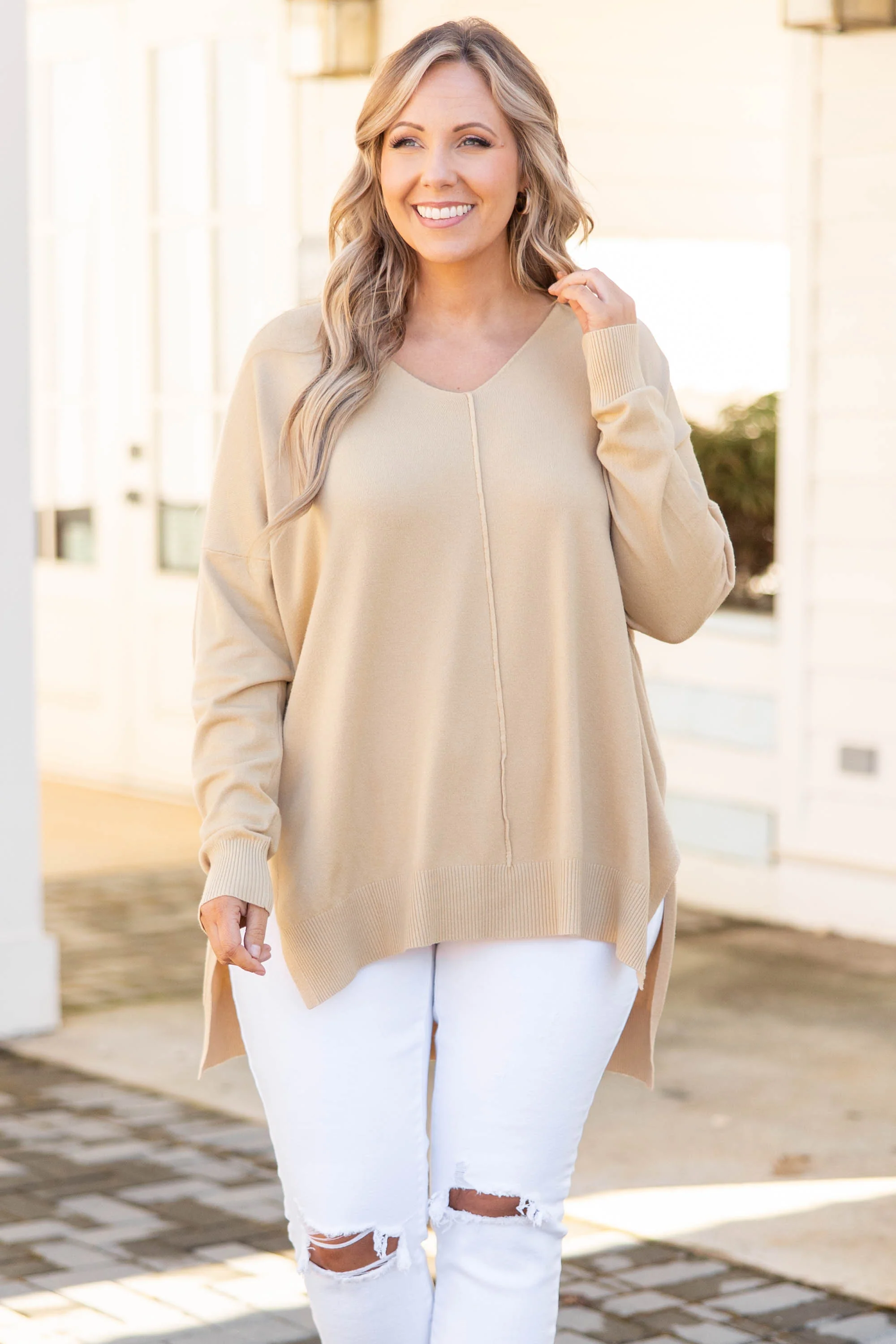 Miss Who I Was Sweater, Taupe - Giverhouse