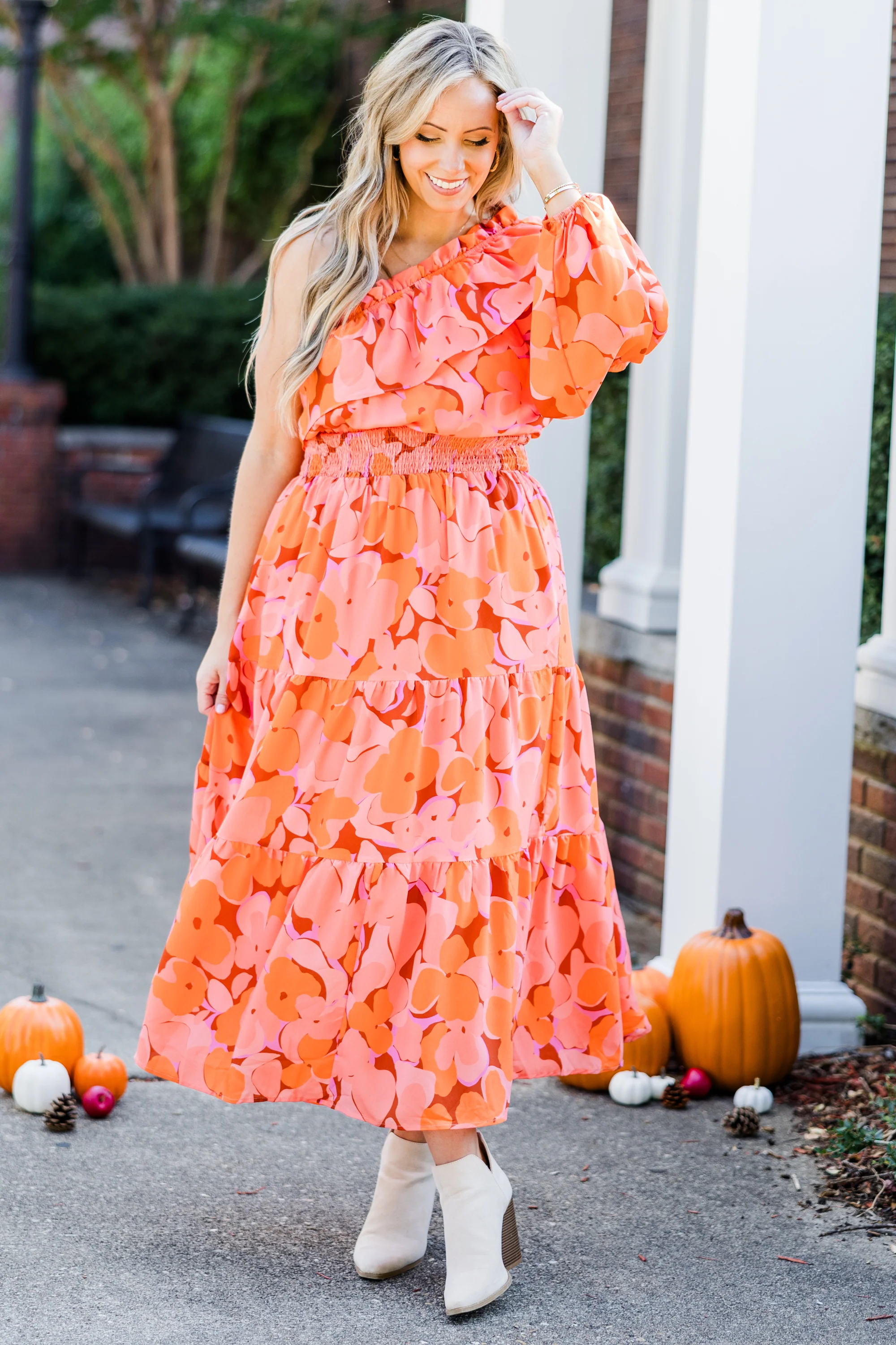 Love In The Moment Maxi Dress, Orange Floral - Giverhouse